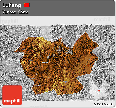 Physical 3D Map of Lufeng, lighten, desaturated