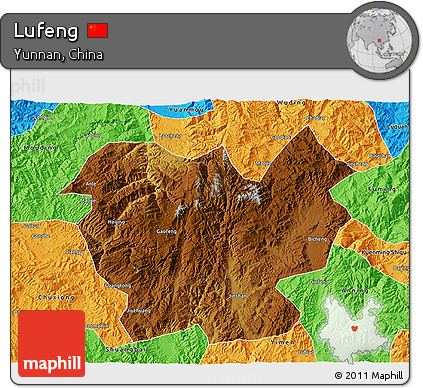 Physical 3D Map of Lufeng, political outside