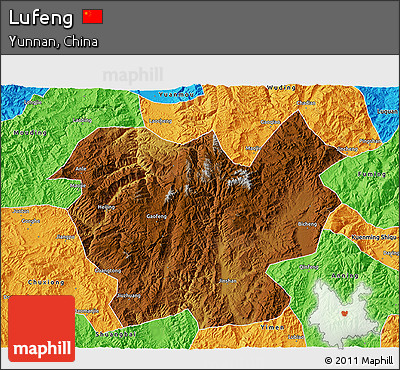 Physical 3D Map of Lufeng, political outside