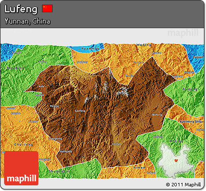 Physical 3D Map of Lufeng, political outside