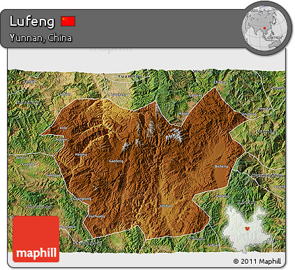 Physical 3D Map of Lufeng, satellite outside