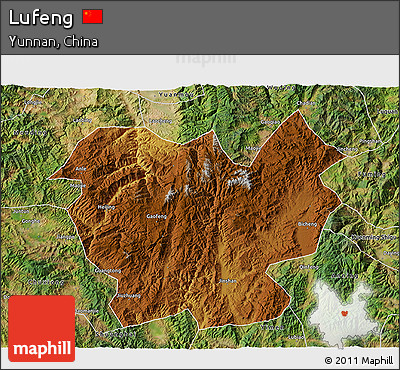 Physical 3D Map of Lufeng, satellite outside