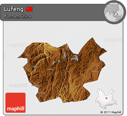 Physical 3D Map of Lufeng, single color outside