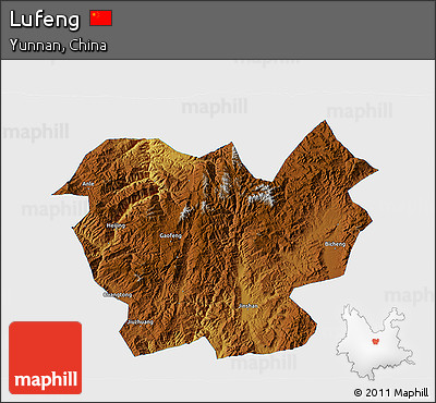 Physical 3D Map of Lufeng, single color outside