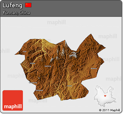 Physical 3D Map of Lufeng, single color outside