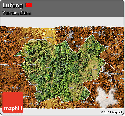Satellite 3D Map of Lufeng, physical outside