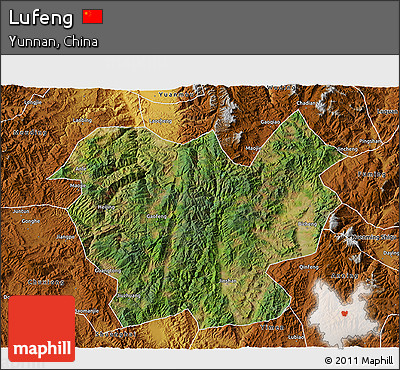 Satellite 3D Map of Lufeng, physical outside