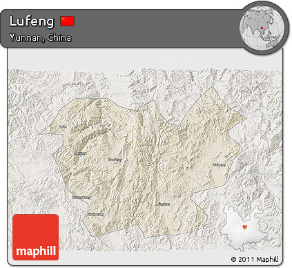 Shaded Relief 3D Map of Lufeng, lighten