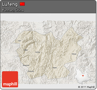 Shaded Relief 3D Map of Lufeng, lighten