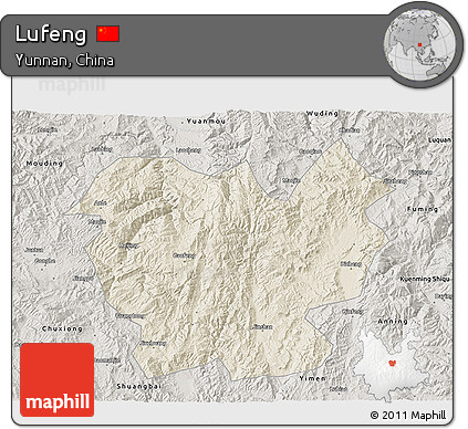 Shaded Relief 3D Map of Lufeng, semi-desaturated