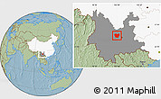 Savanna Style Location Map of Lufeng, highlighted country, highlighted parent region, hill shading