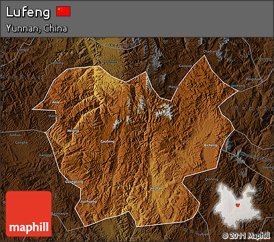 Physical Map of Lufeng, darken