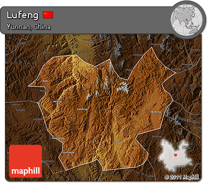Physical Map of Lufeng, darken