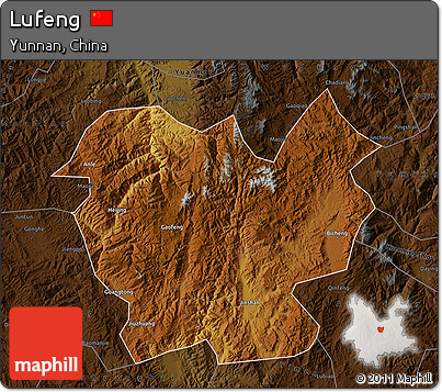 Physical Map of Lufeng, darken
