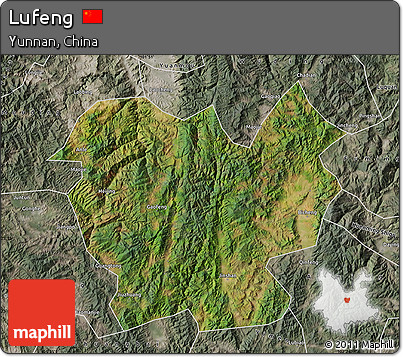 Satellite Map of Lufeng, semi-desaturated