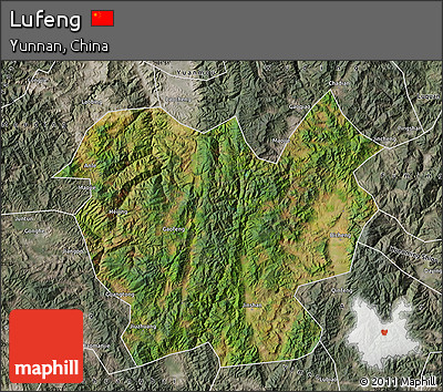 Satellite Map of Lufeng, semi-desaturated