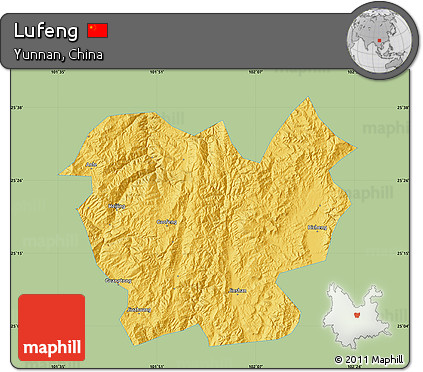 Savanna Style Map of Lufeng, single color outside