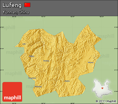 Savanna Style Map of Lufeng, single color outside