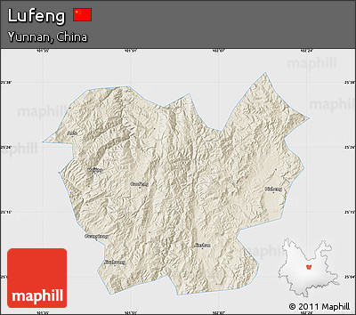Shaded Relief Map of Lufeng, single color outside