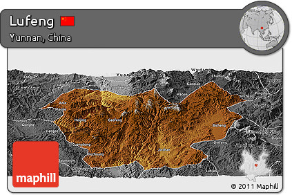 Physical Panoramic Map of Lufeng, desaturated