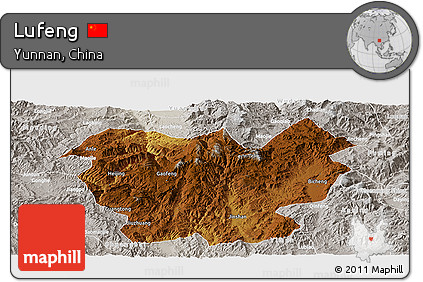 Physical Panoramic Map of Lufeng, lighten, semi-desaturated