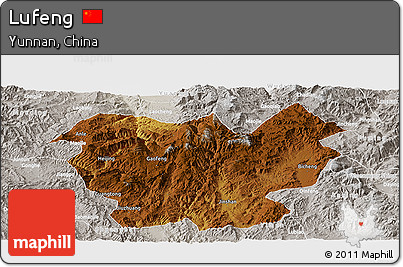 Physical Panoramic Map of Lufeng, lighten, semi-desaturated