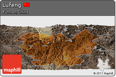 Physical Panoramic Map of Lufeng, semi-desaturated