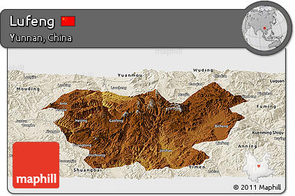 Physical Panoramic Map of Lufeng, shaded relief outside