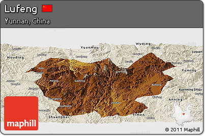 Physical Panoramic Map of Lufeng, shaded relief outside
