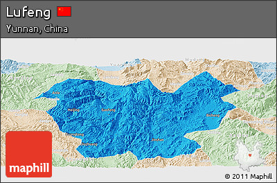 Political Panoramic Map of Lufeng, lighten