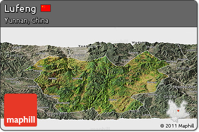 Satellite Panoramic Map of Lufeng, semi-desaturated