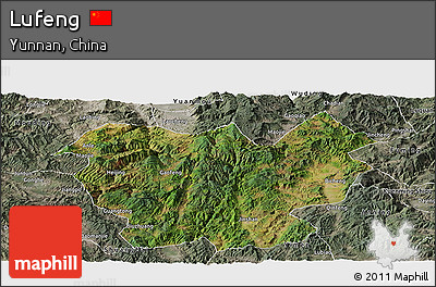 Satellite Panoramic Map of Lufeng, semi-desaturated