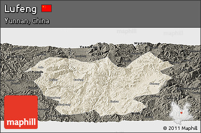Shaded Relief Panoramic Map of Lufeng, darken