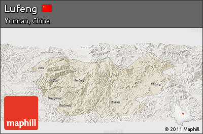 Shaded Relief Panoramic Map of Lufeng, lighten