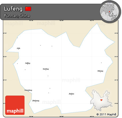 Classic Style Simple Map of Lufeng, single color outside