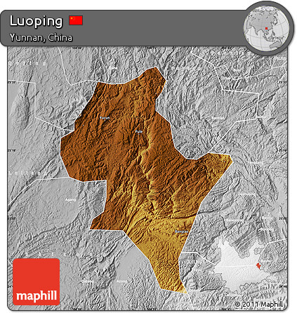 Physical Map of Luoping, lighten, desaturated