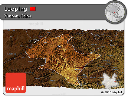 Physical Panoramic Map of Luoping, darken