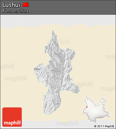 Classic Style 3D Map of Lushui, single color outside