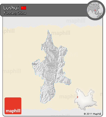 Classic Style 3D Map of Lushui, single color outside