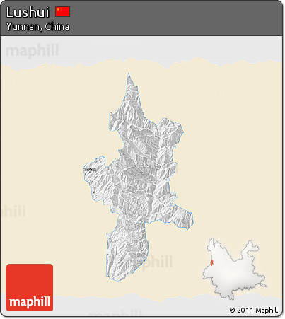 Classic Style 3D Map of Lushui, single color outside