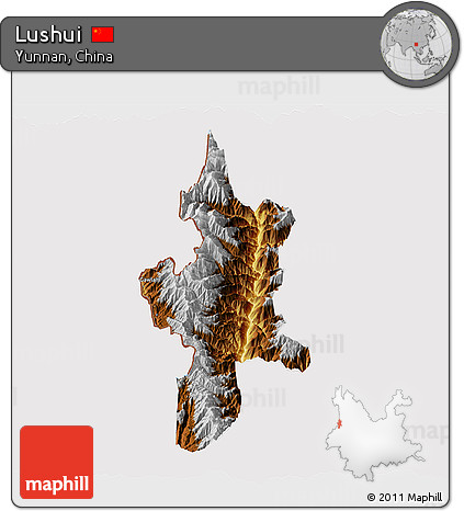 Physical 3D Map of Lushui, cropped outside