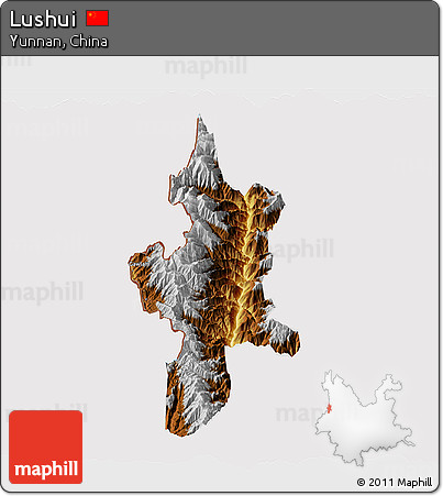 Physical 3D Map of Lushui, cropped outside