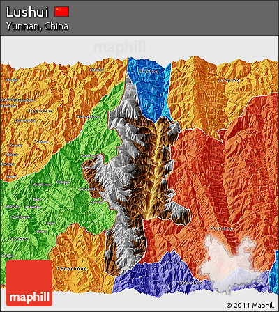 Physical 3D Map of Lushui, political outside