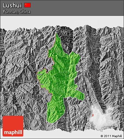 Political 3D Map of Lushui, desaturated