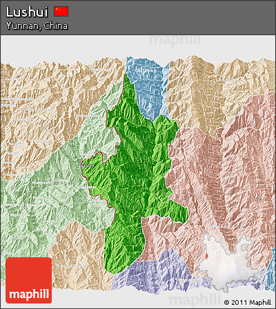 Political 3D Map of Lushui, lighten