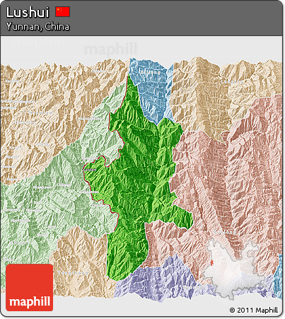 Political 3D Map of Lushui, lighten