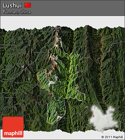 Satellite 3D Map of Lushui, darken