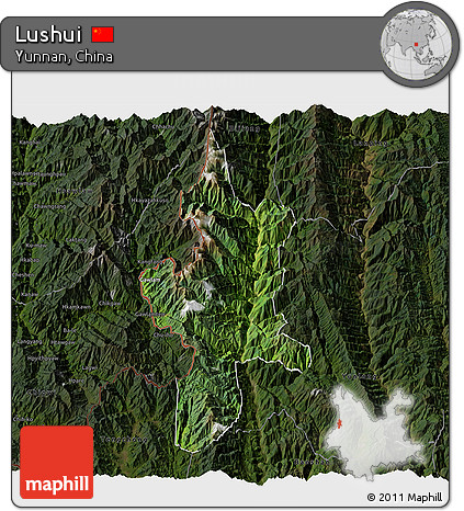 Satellite 3D Map of Lushui, darken