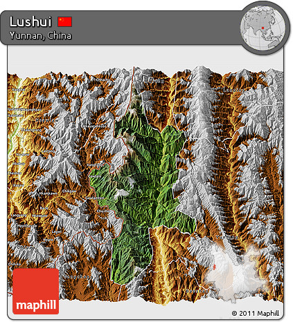 Satellite 3D Map of Lushui, physical outside