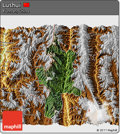 Satellite 3D Map of Lushui, physical outside